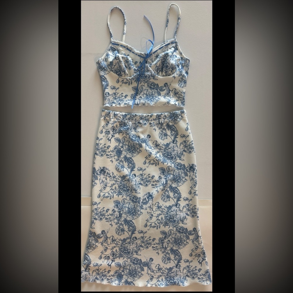 Shein S Skirt Top Set Blue Angelic Crop Top High Waist Skirt S Set